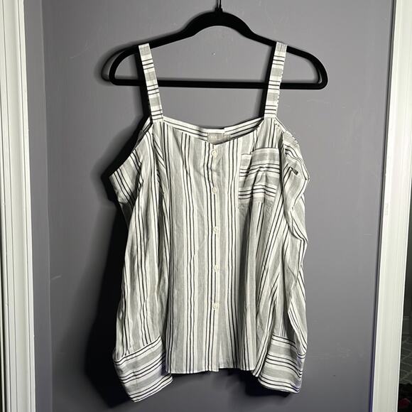 ASOS Gray and White Striped Button Down Cold Shoulder Top Size 10 - Picture 10 of 10